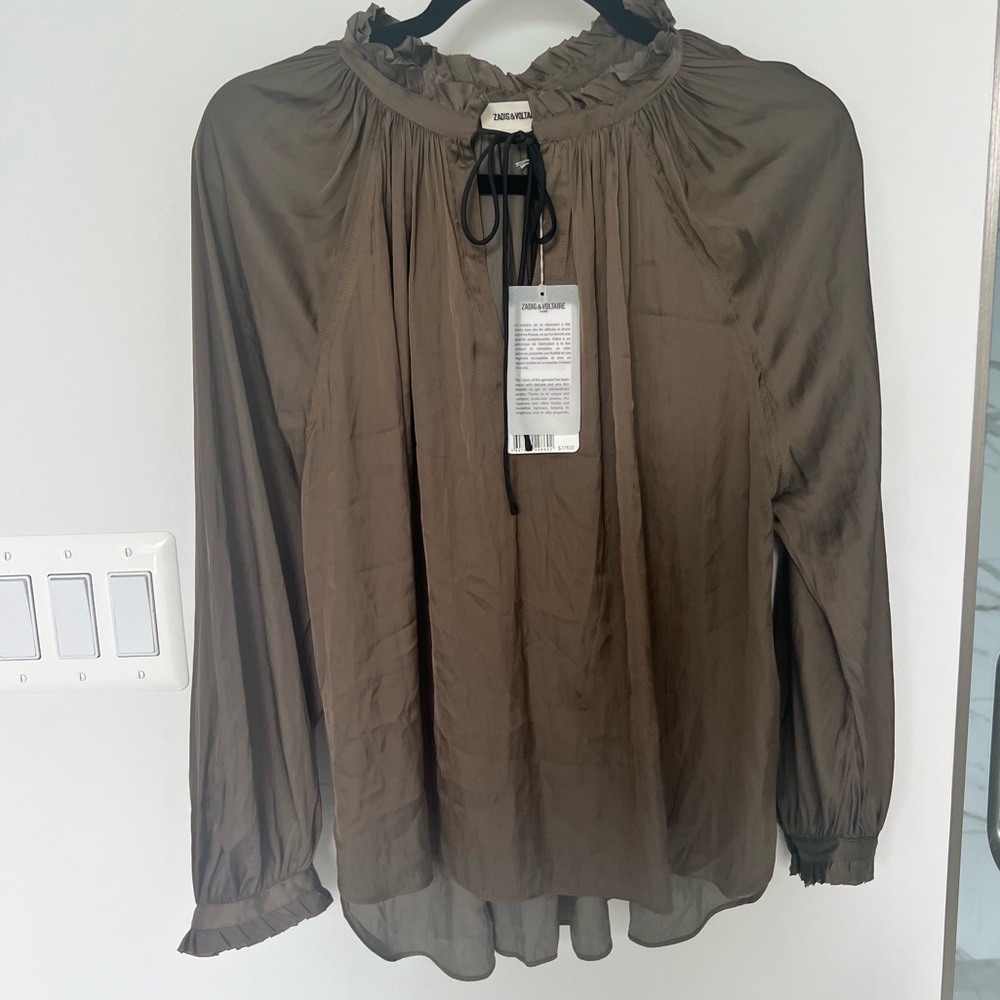 NWT Zadig & Voltaire Theresa Satin Blouse- Ebene